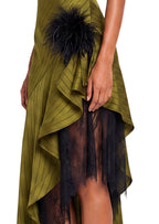 Walvia Satin Lace Sleeveless Midi Dress In Green