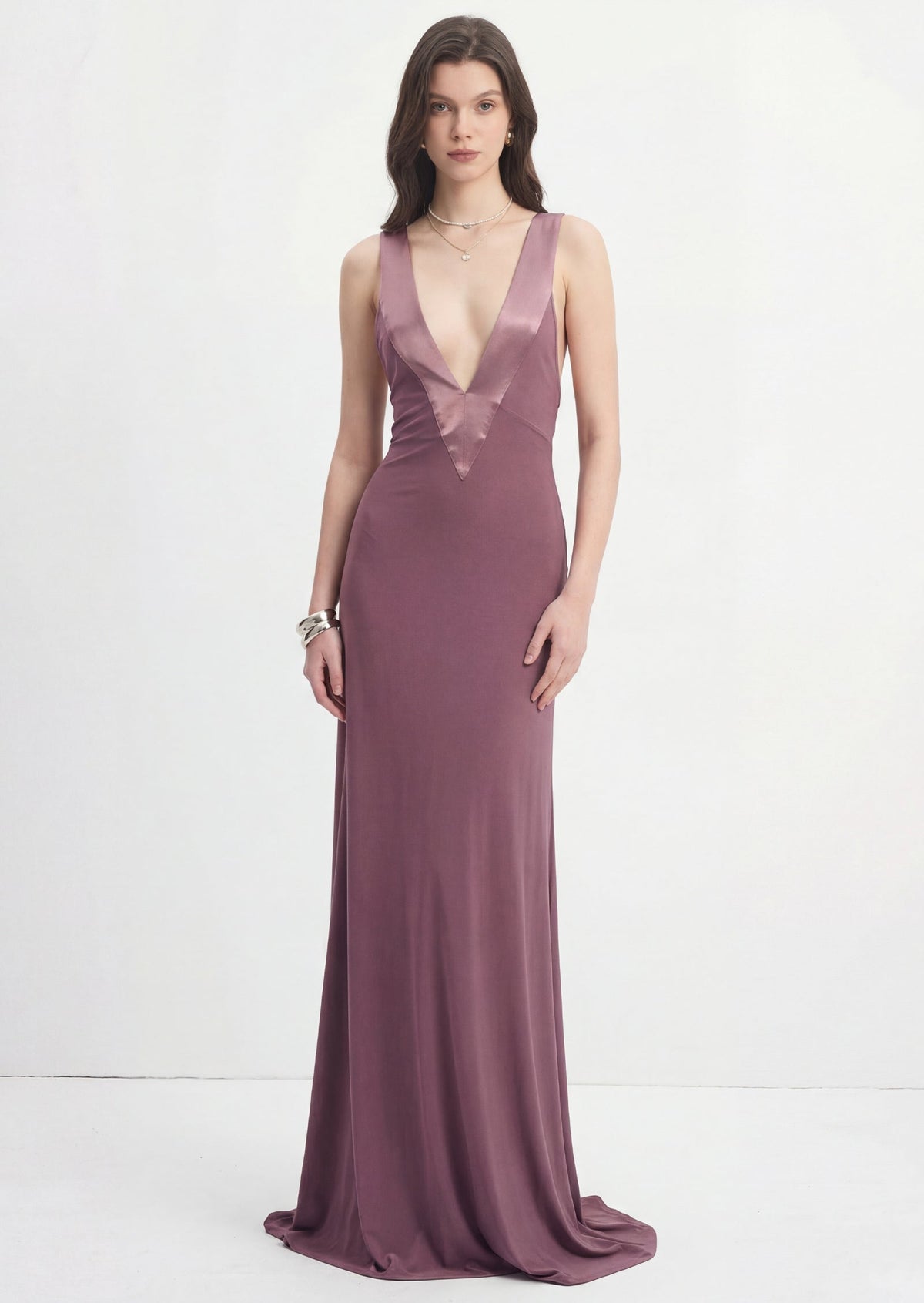 Deep V Neck Sleeveless Maxi Dress In Purple