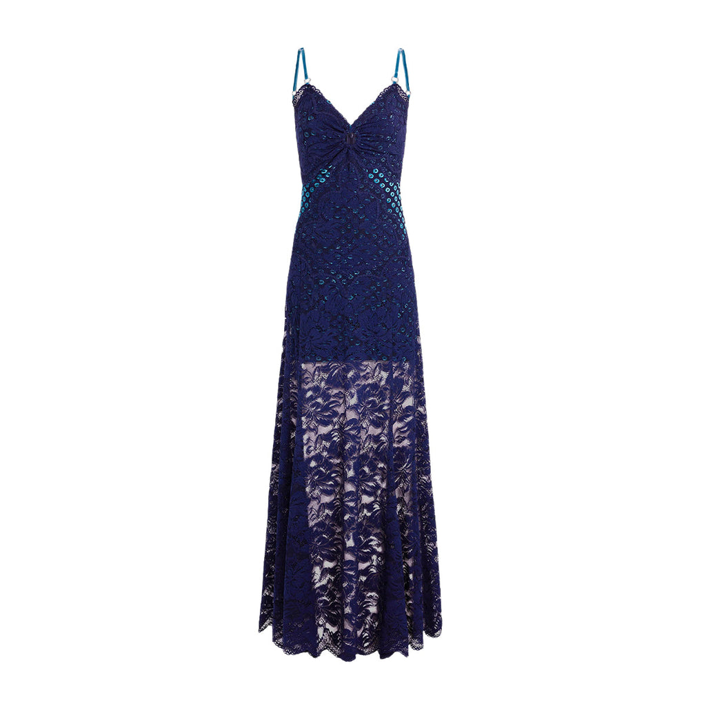 Tabby Sleeveless Lace Maxi Dress In Blue
