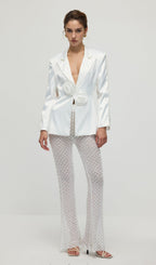 Faux-Pearl Floral Blazer & Trousers Set