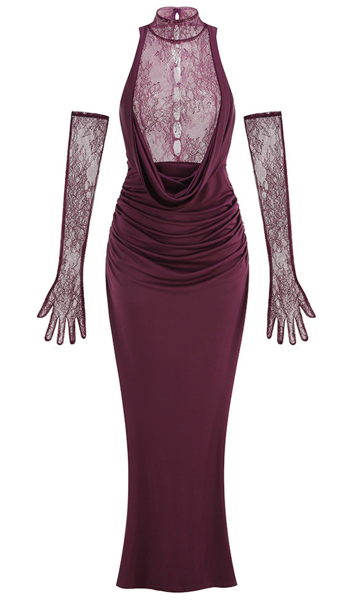 Lace Bodice Ruched Maxi Dress In Magenta