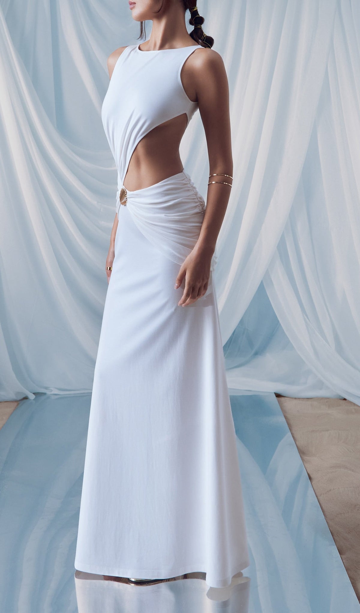 Draping And Shell Decorations Maxi Dress