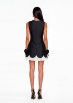 Oaklynn Crepe 3D Flower Mini Dress In Black