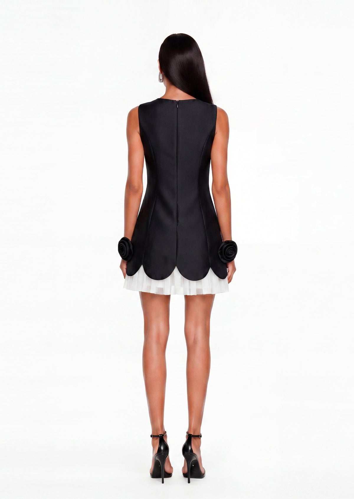Oaklynn Crepe 3D Flower Mini Dress In Black