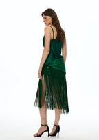 Tassel Satin Patchwork Maxi Dress