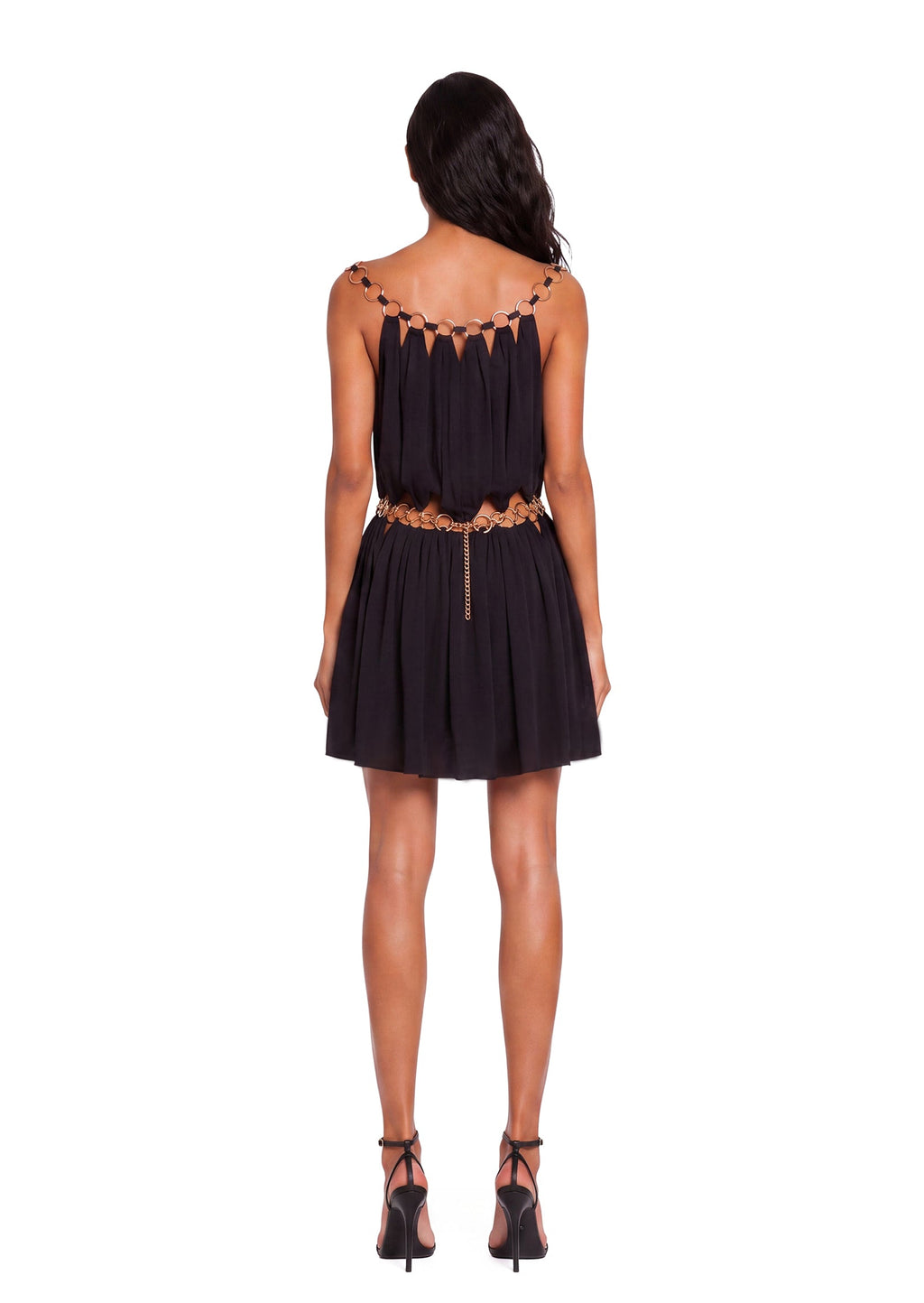 Wally Sleeveless Metal Ring Mini Dress In Black