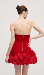 Off Shoulder Flower Mini Dress In Red
