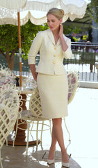 Two Piece Tweed Jacket And Skirt Set In White