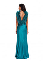 Walden Feather Collar Satin Maxi Dress