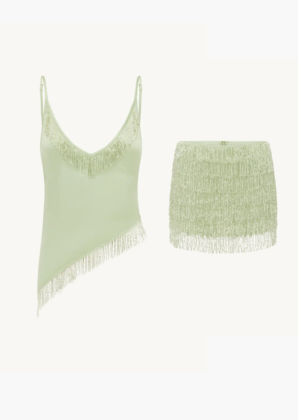 Marcia Beaded Top & Mini Skirt Set In Seafoam