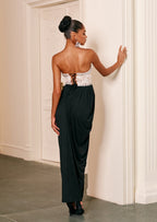 Strapless Lace Beaded Patchwork Maxi Dress