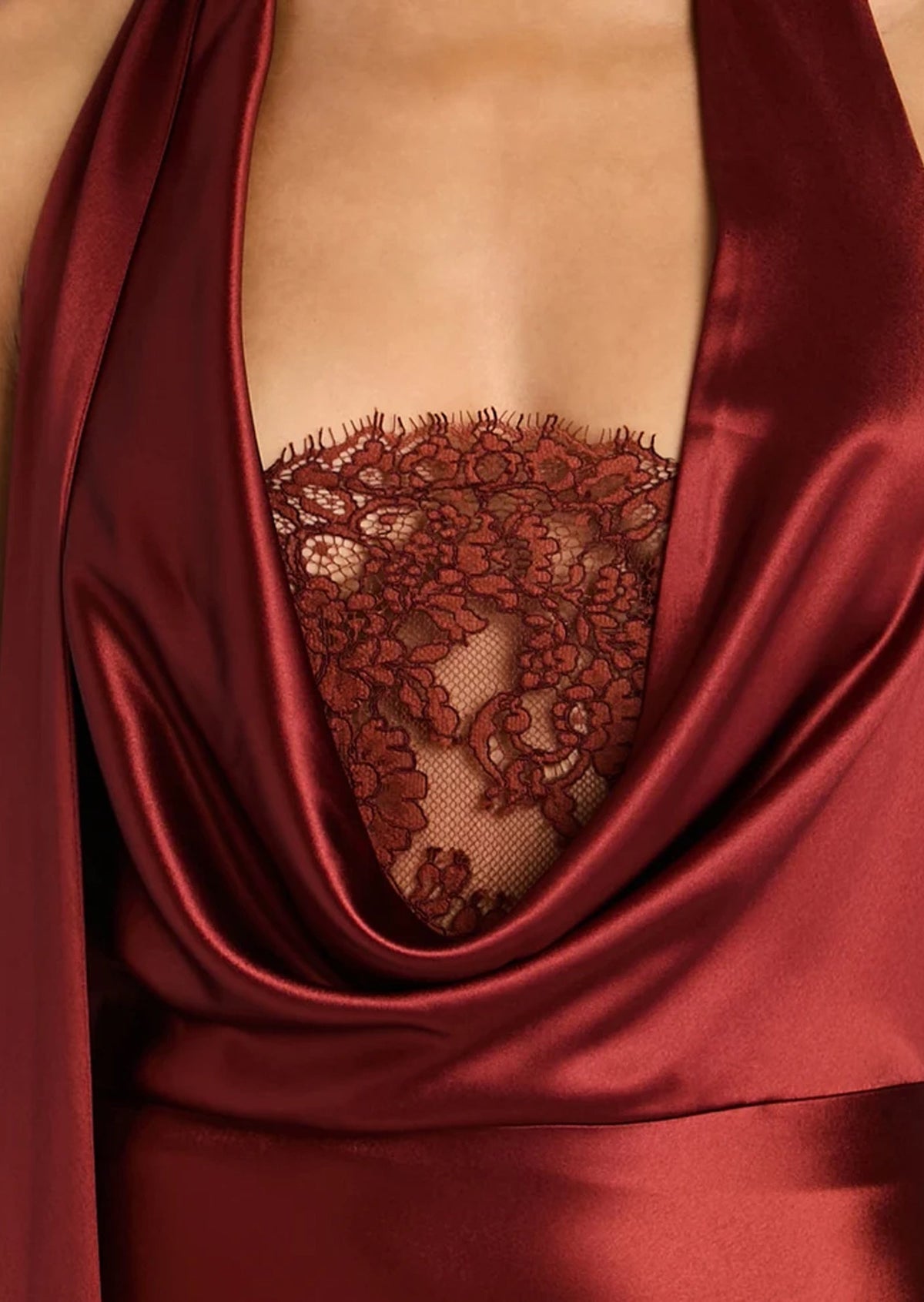 Kaiko Halter Neck Satin Lace Maxi Dress