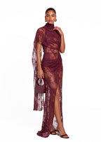 Xidorn Lace Backless Maxi Dress In Claret