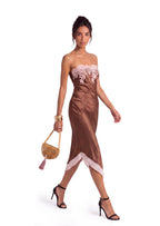 Deodat Lace Satin Strapless Midi Dress