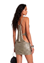 Pakuna Sequined Open Back Mini Dress