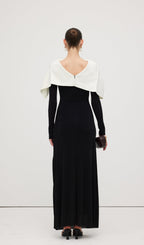 Asymmetrical Draped Shoulder Pleat Maxi Dress