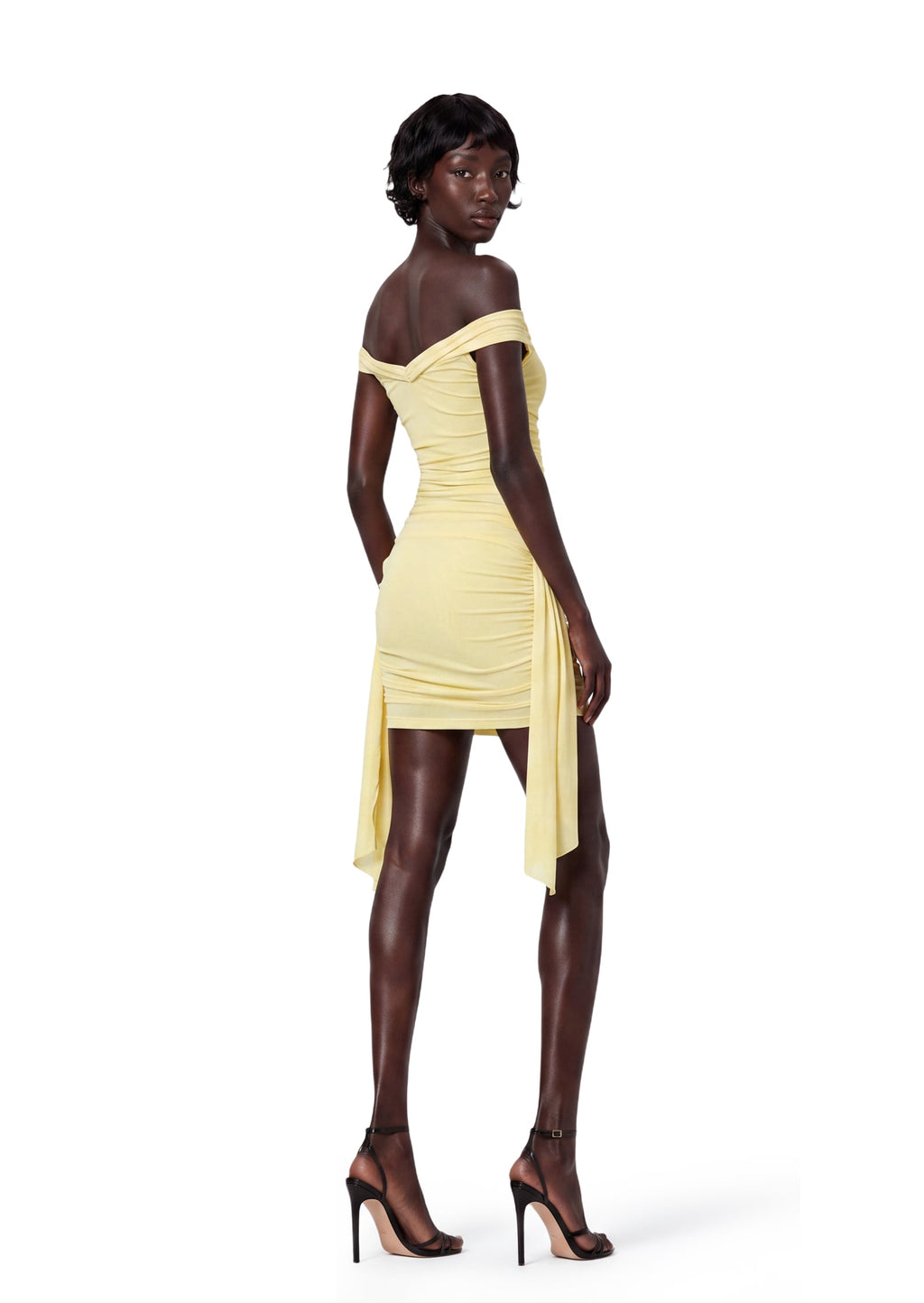 Mhina Off The Shoulder Stretch Mini Dress In Yellow