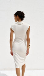 Solid Pique Shirt Midi Dress