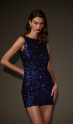 Cinematic Sequin Mini Dress In Navy