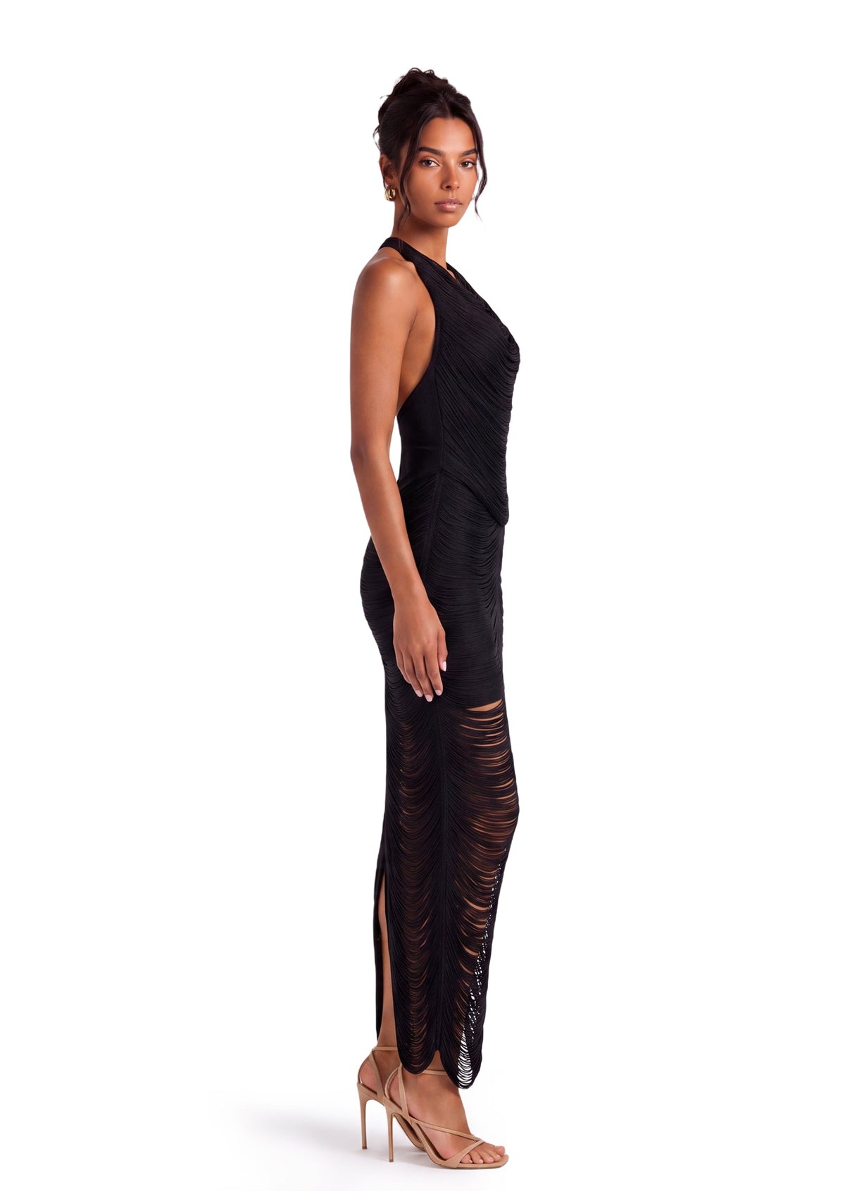 Duha Halter Neck Open Back Tassel Midi Dress