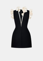 Mason Ruffled V Neck Mini Dress In Black