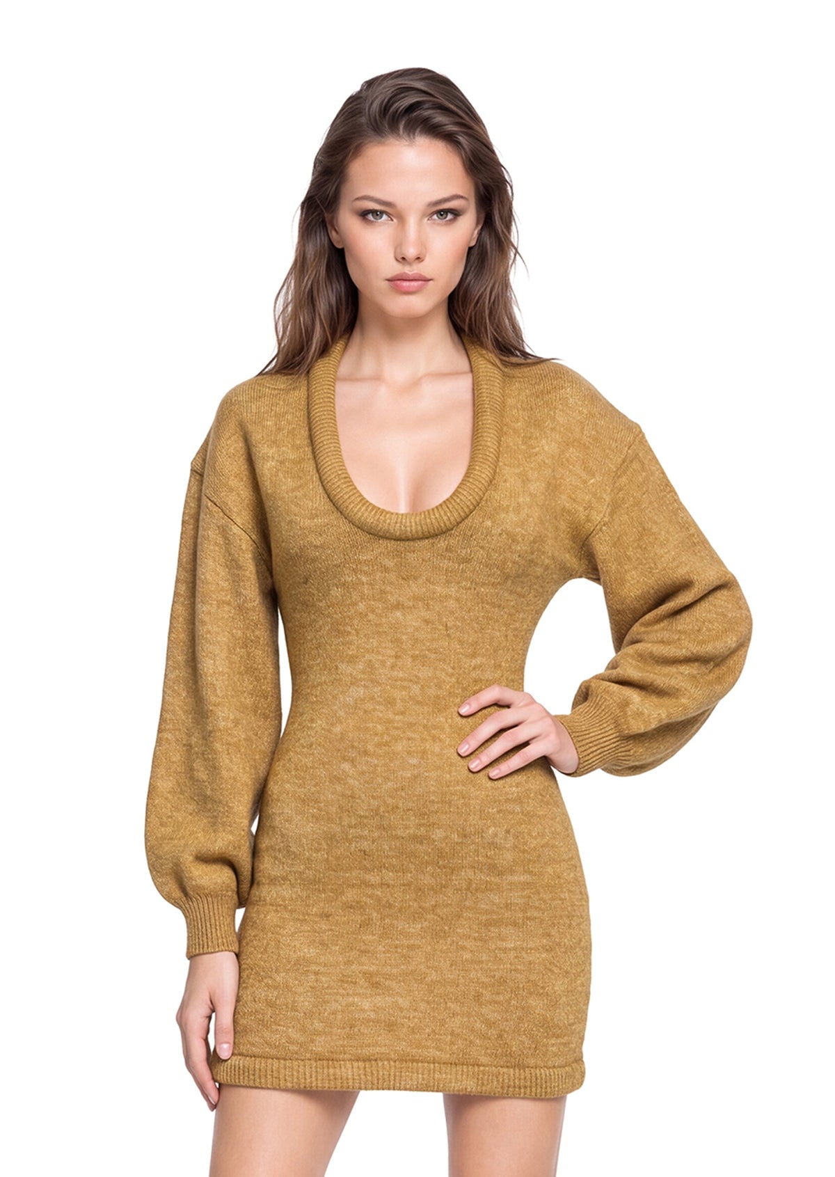 Tahan Knitted Puff Sleeve Mini Dress