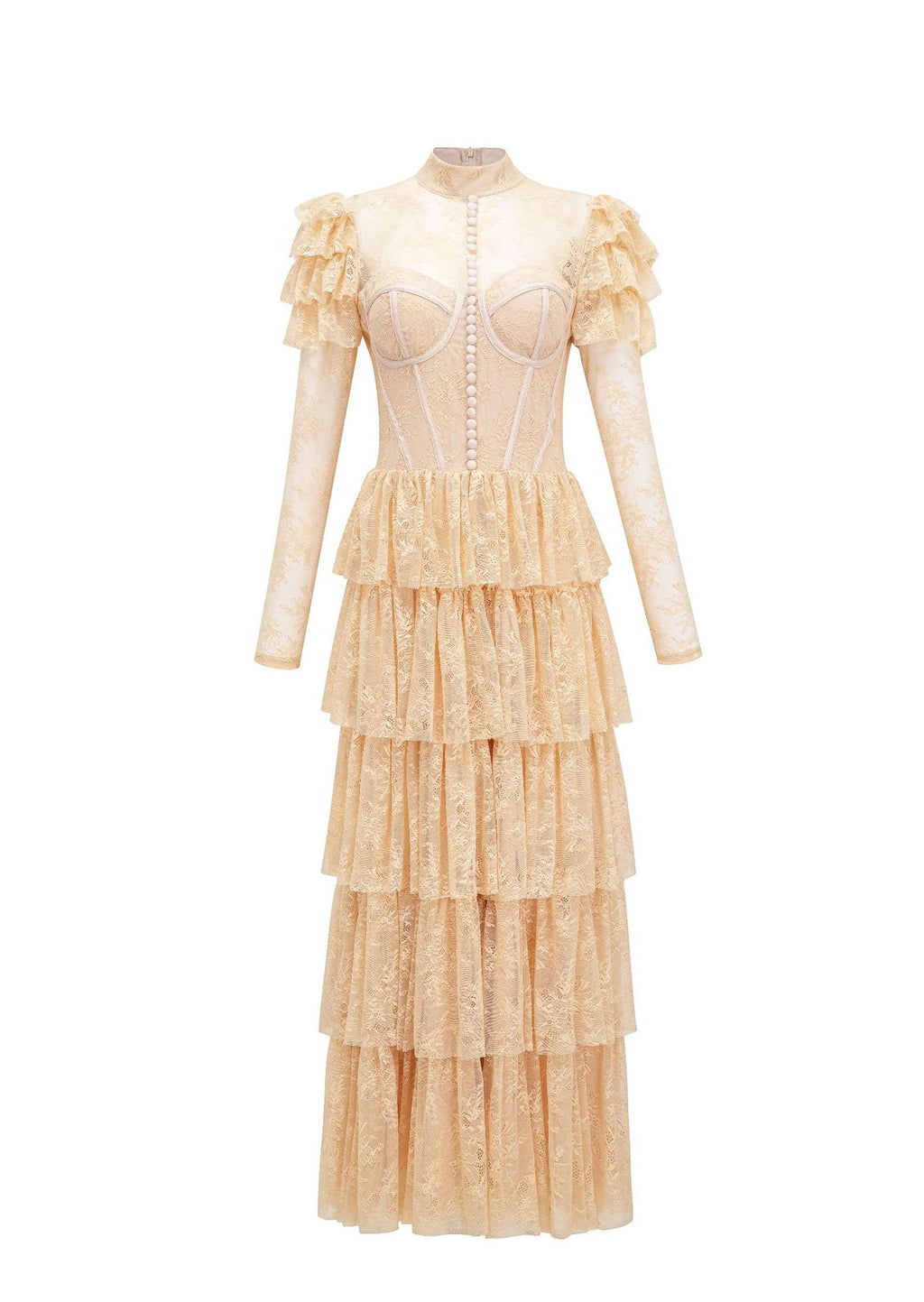 Kaikane Tiered Ruffle Lace Maxi Dress