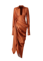 Wafai Ruffled Ribbon Shirt Midi Dress In Orange