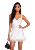 Saar Backless Feather Pearl Mini Dress