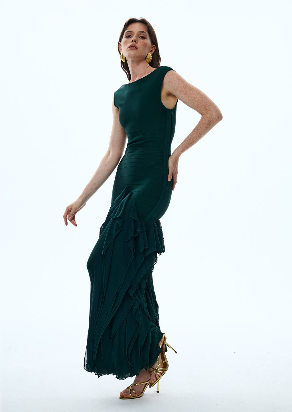 Leontine Knit Bandage Maxi Dress In Green