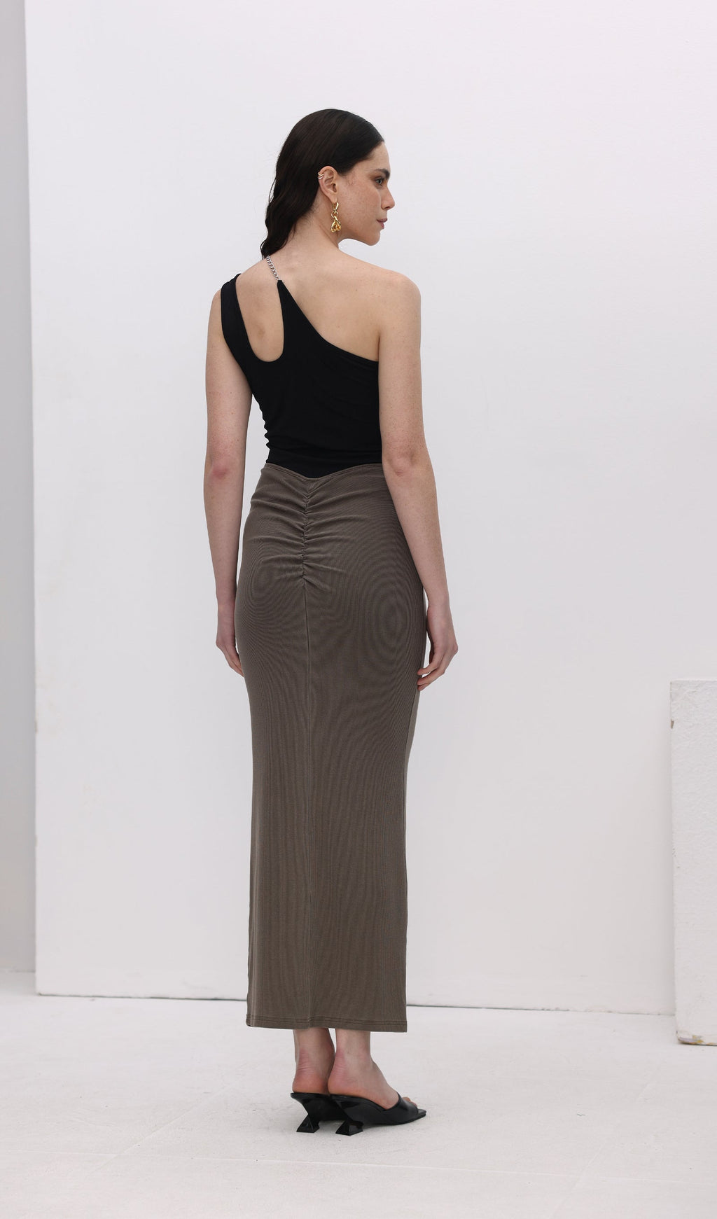Tie Drape Pleated Midi Skirt