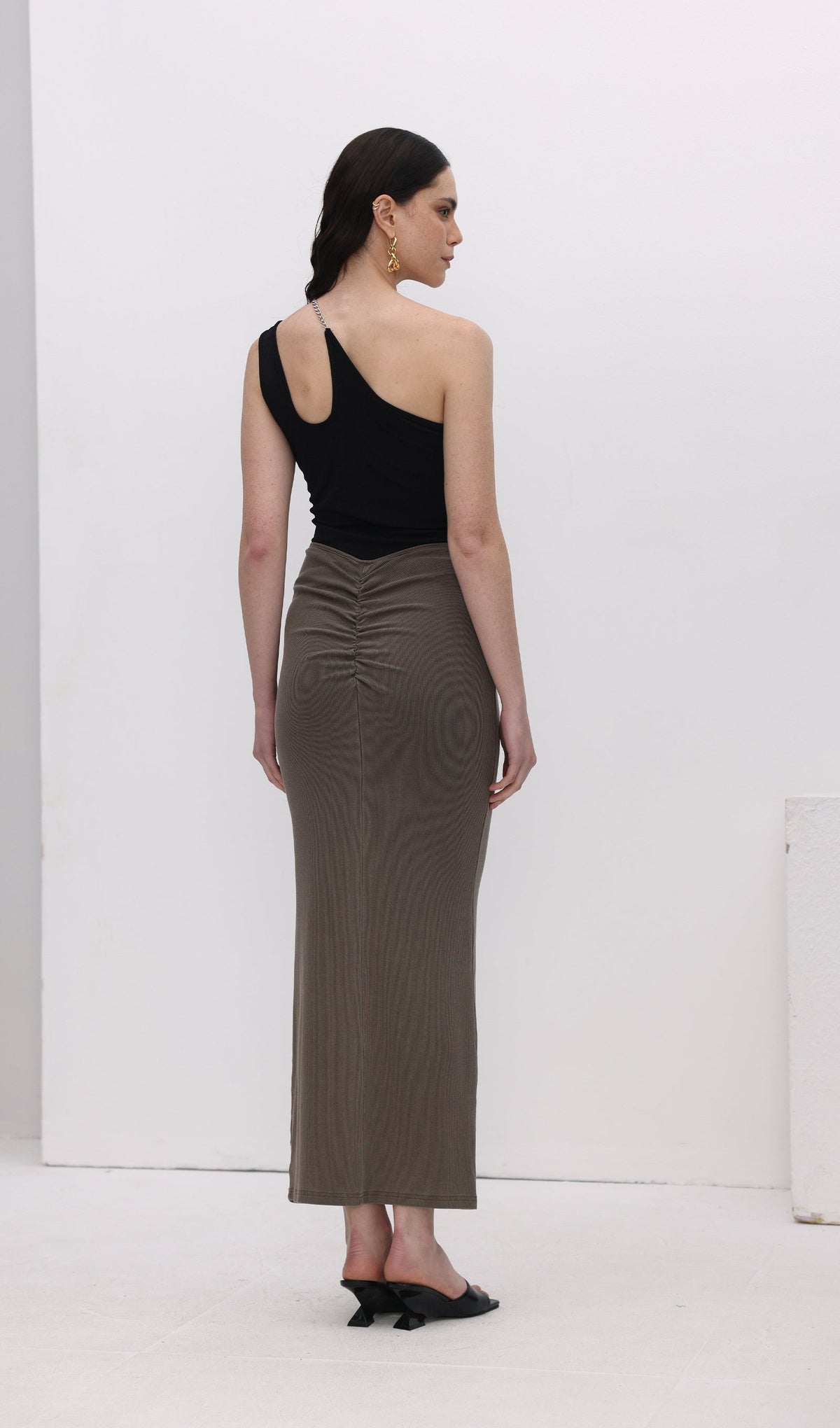 Tie Drape Pleated Midi Skirt