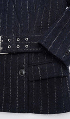 Pinstripe Belted Blazer
