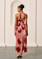 Off Shoulder Embroidered Velvet Gown