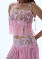 Luenie Chiffon Top & Pant Two Piece Set In Pink