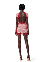 Jasey Knitted Striped Lace Backless Mini Dress