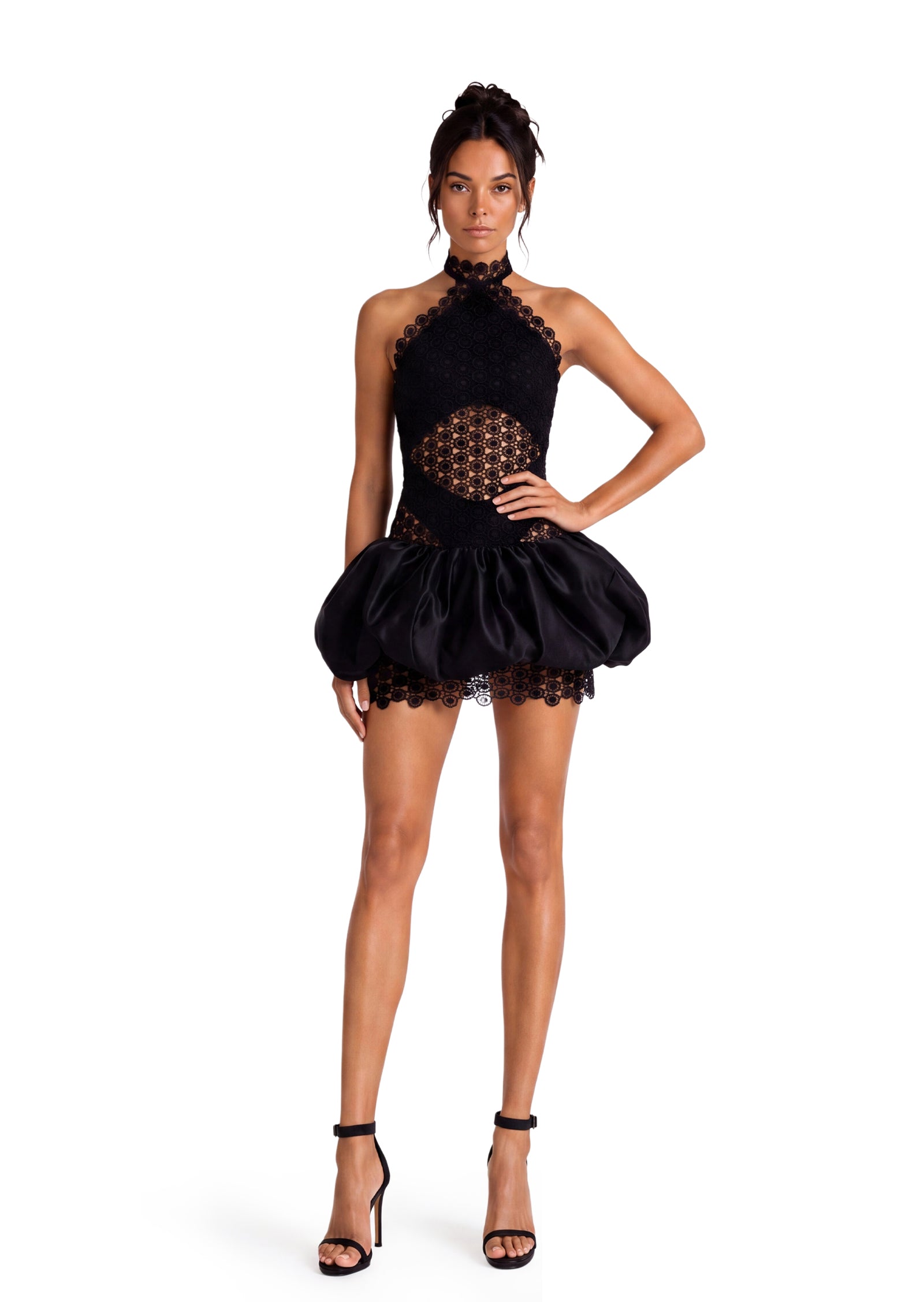 Fauve Lace Trimmed Satin Mini Dress In Black