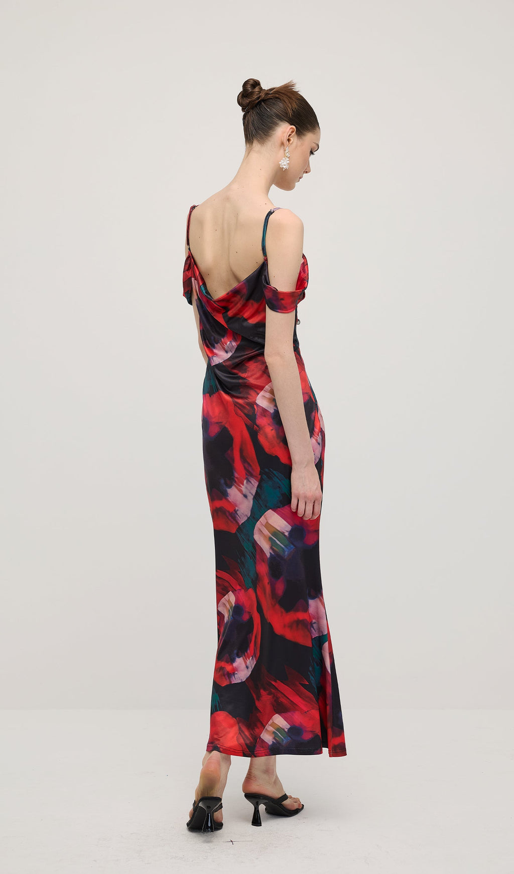 Abstract Floral Print Slip Maxi Dress