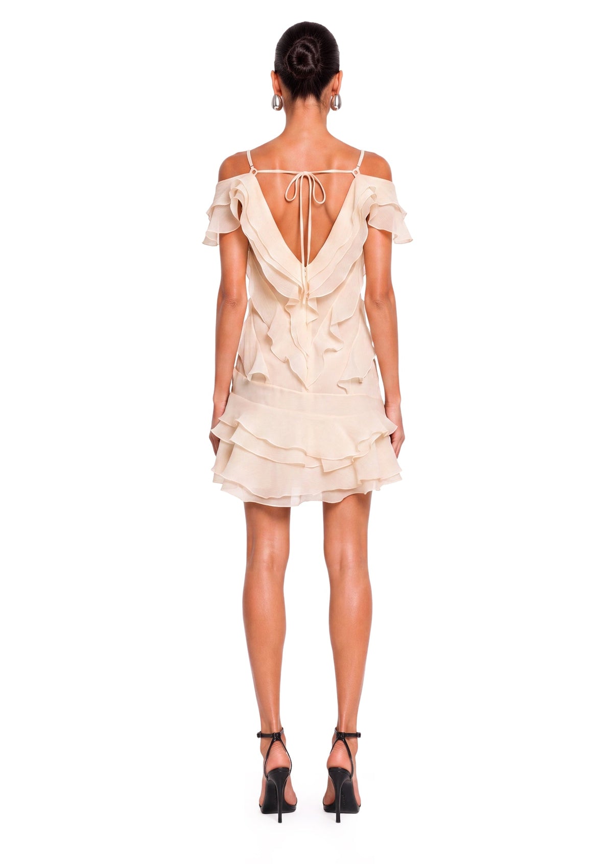 Layered Ruffled Mini Dress In Apricot