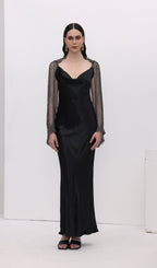 Satin Cowl Neck Backless Slip Dress