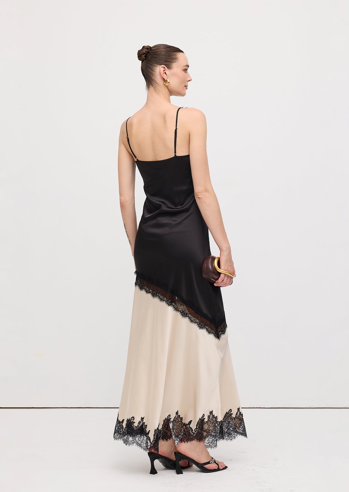 Diagonal Lace Slit Maxi Dress
