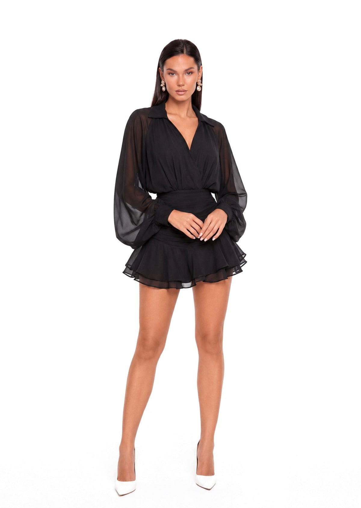 Solid Lantern Sleeve Mini Dress