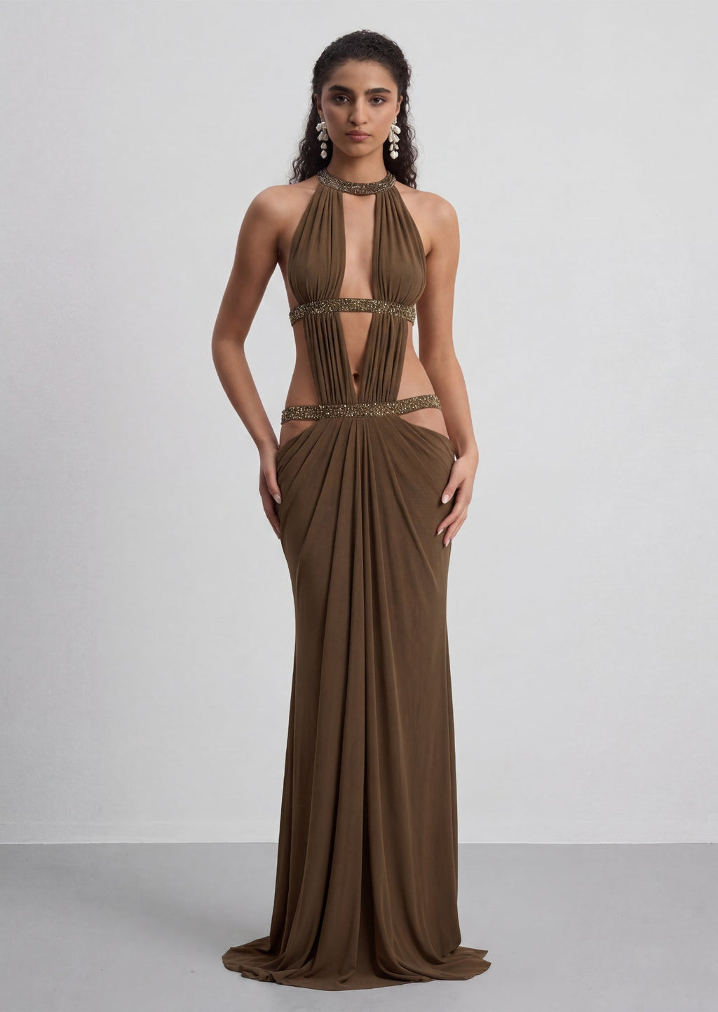 Open Back Cut Out Maxi Dress In Moss