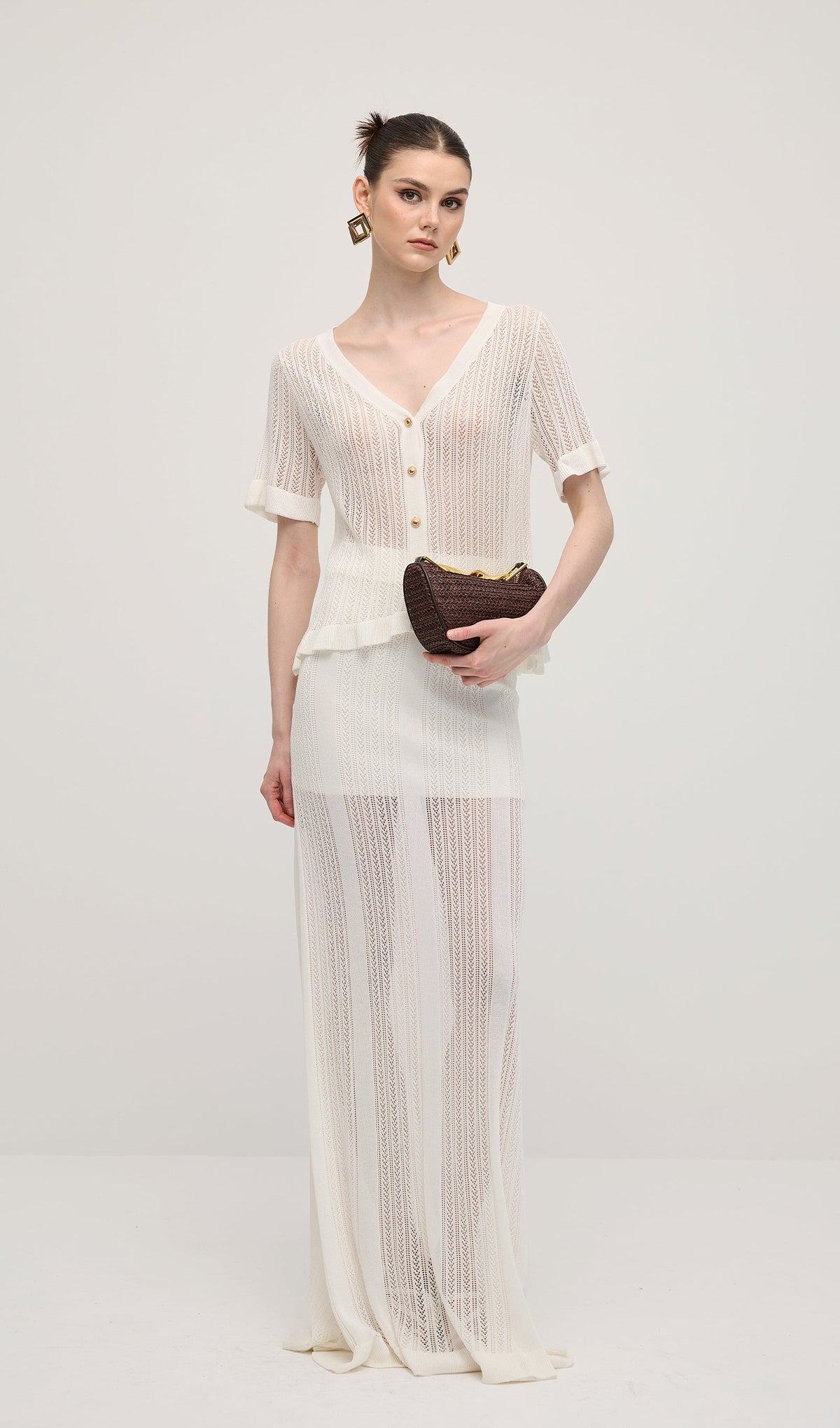 Openwork Jersey Maxi Skirt Sets In White