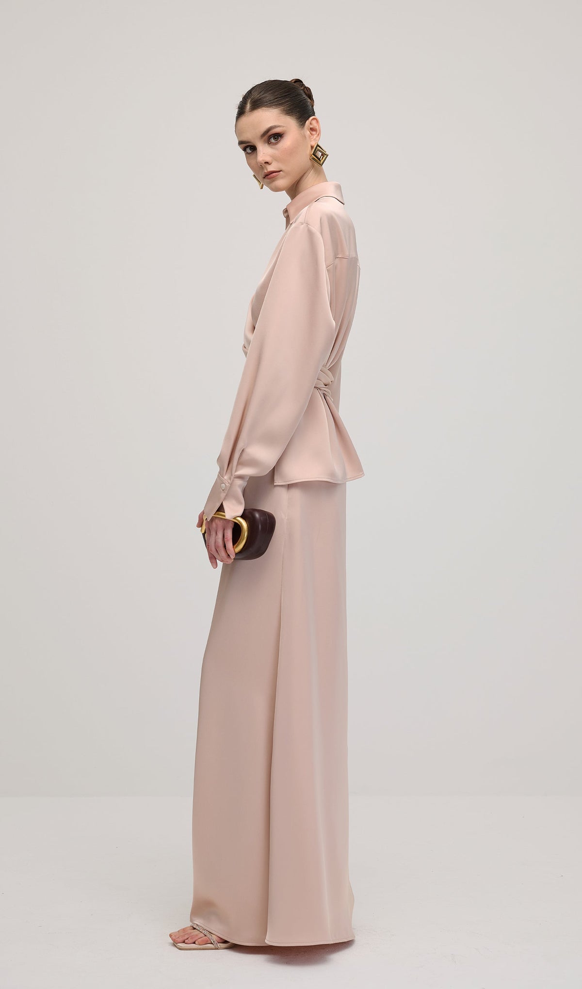 Solid Satin Shirt Maxi Dress Sets