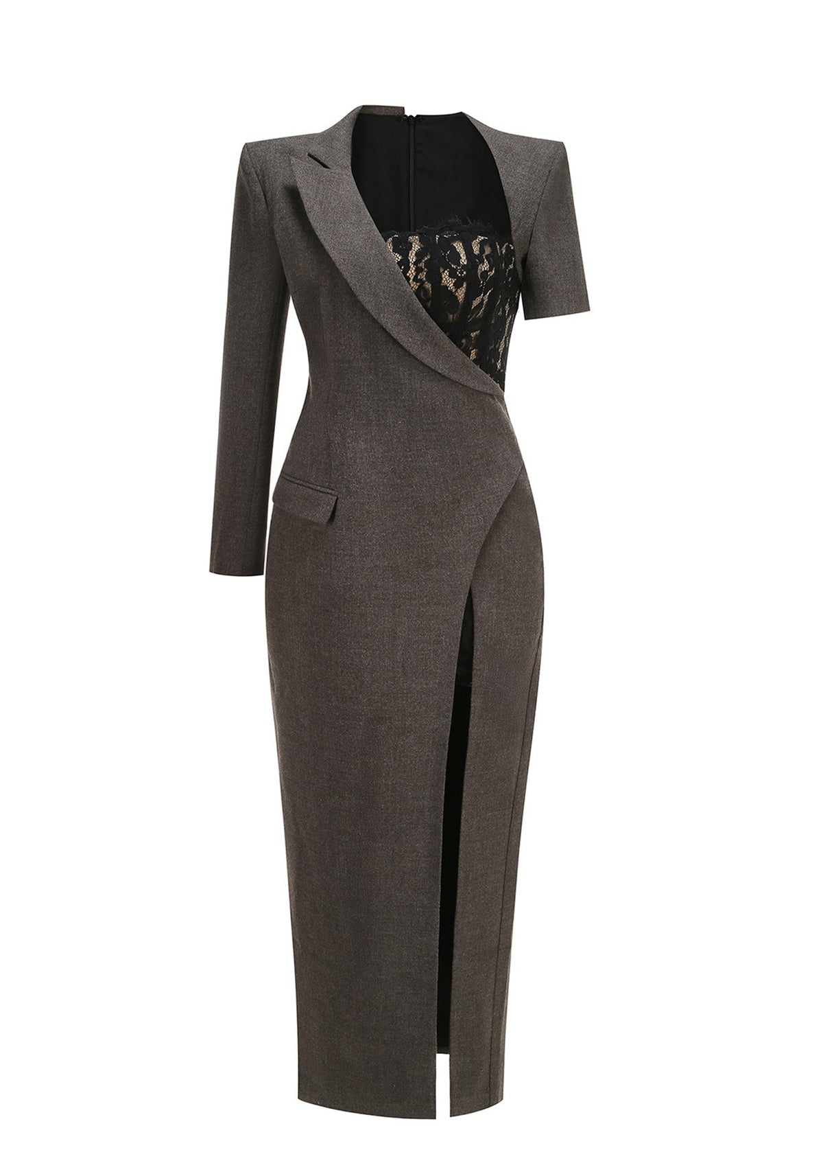Zaltana Lace-Trimmed Slit Midi Dress
