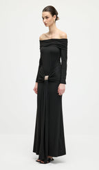 Off Shoulder Ruffle Maxi Dress In Black