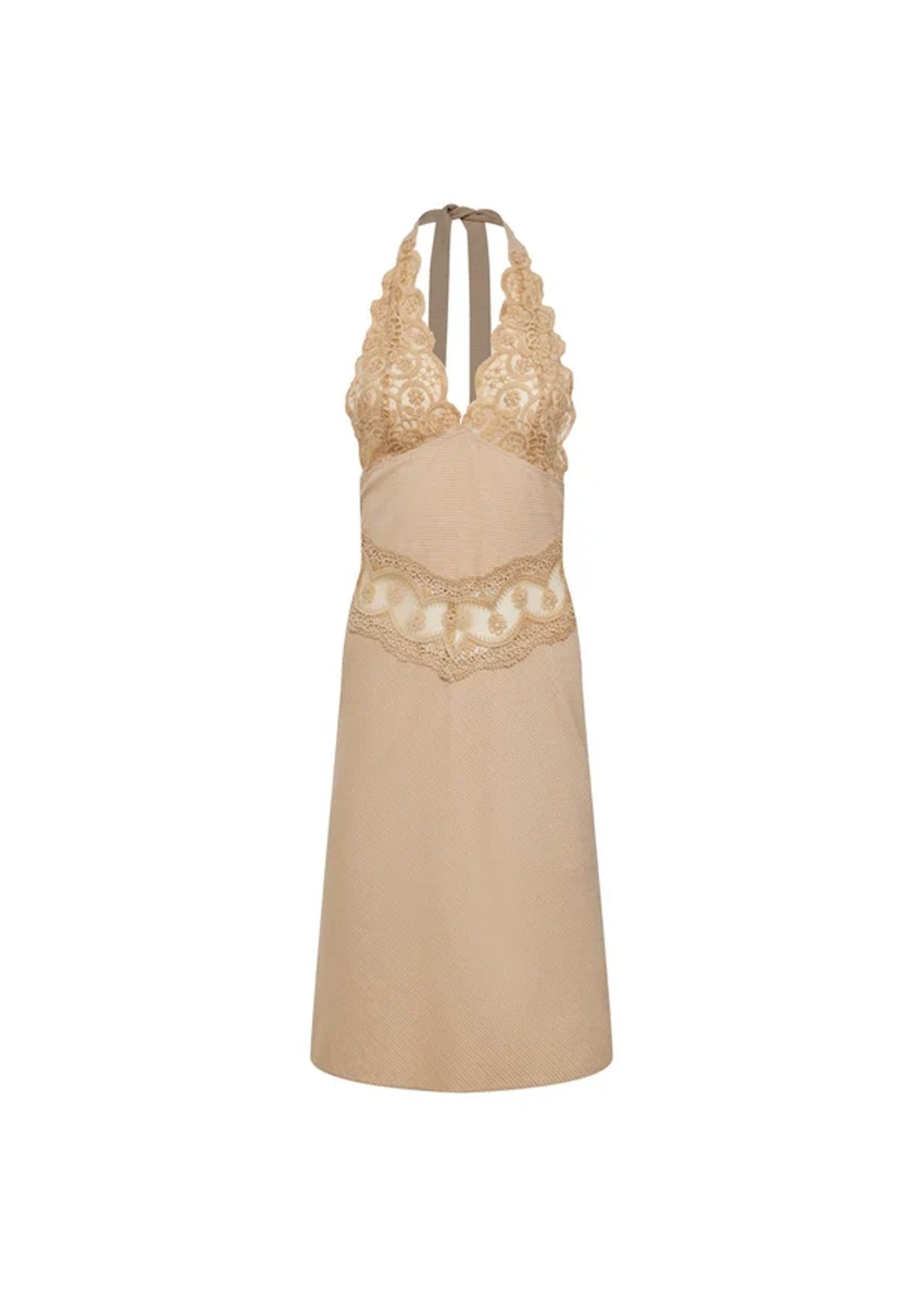 Fanta Satin Midi Dress With Lace In Apricot