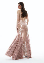 Stretch Feather Sequin Maxi Dress