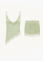 Marcia Beaded Top & Mini Skirt Set In Seafoam